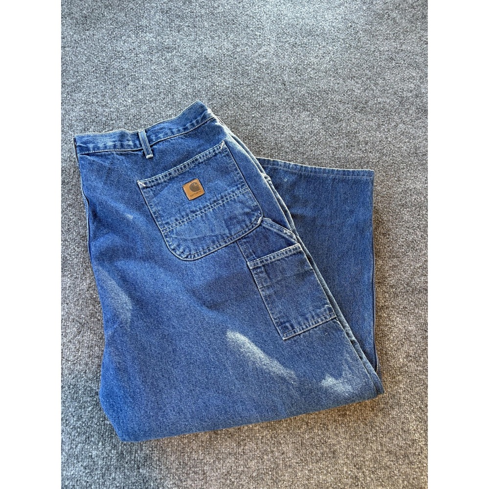 Carhartt Jeans Mens 44x26 Blue Denim Work Dungaree Carpenter Utility B13 DST